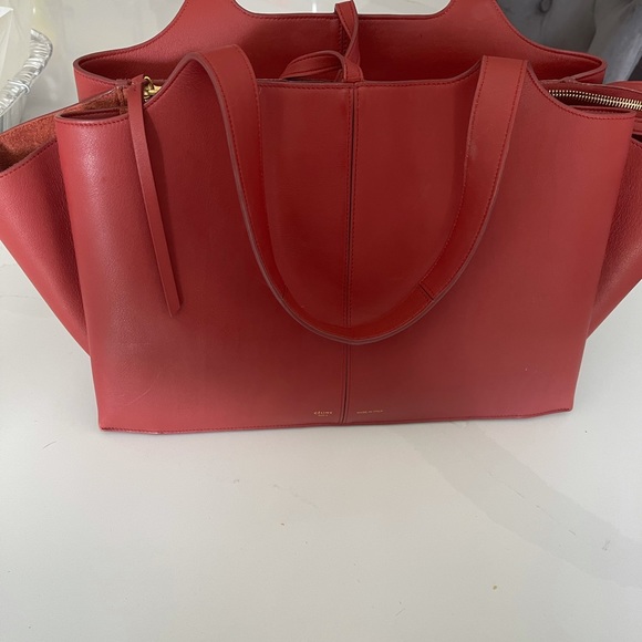 Celine Bag Medoum Trifold Red Leather Tote - Picture 2 of 16